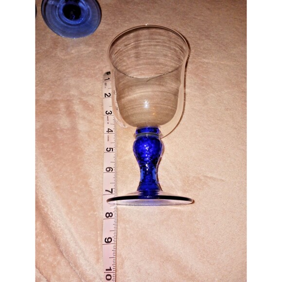 Libbey Martello Cobalt Blue Clear Set of 4 Goblets Water Wine Tea - Picture 3 of 8